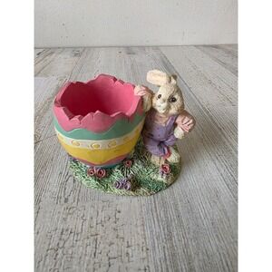 Vintage Easter Bunny rabbit egg trinket holder decor statue figurine country
